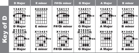 Jesse's Easy Bar Chord Chart - Chords in the Key of D